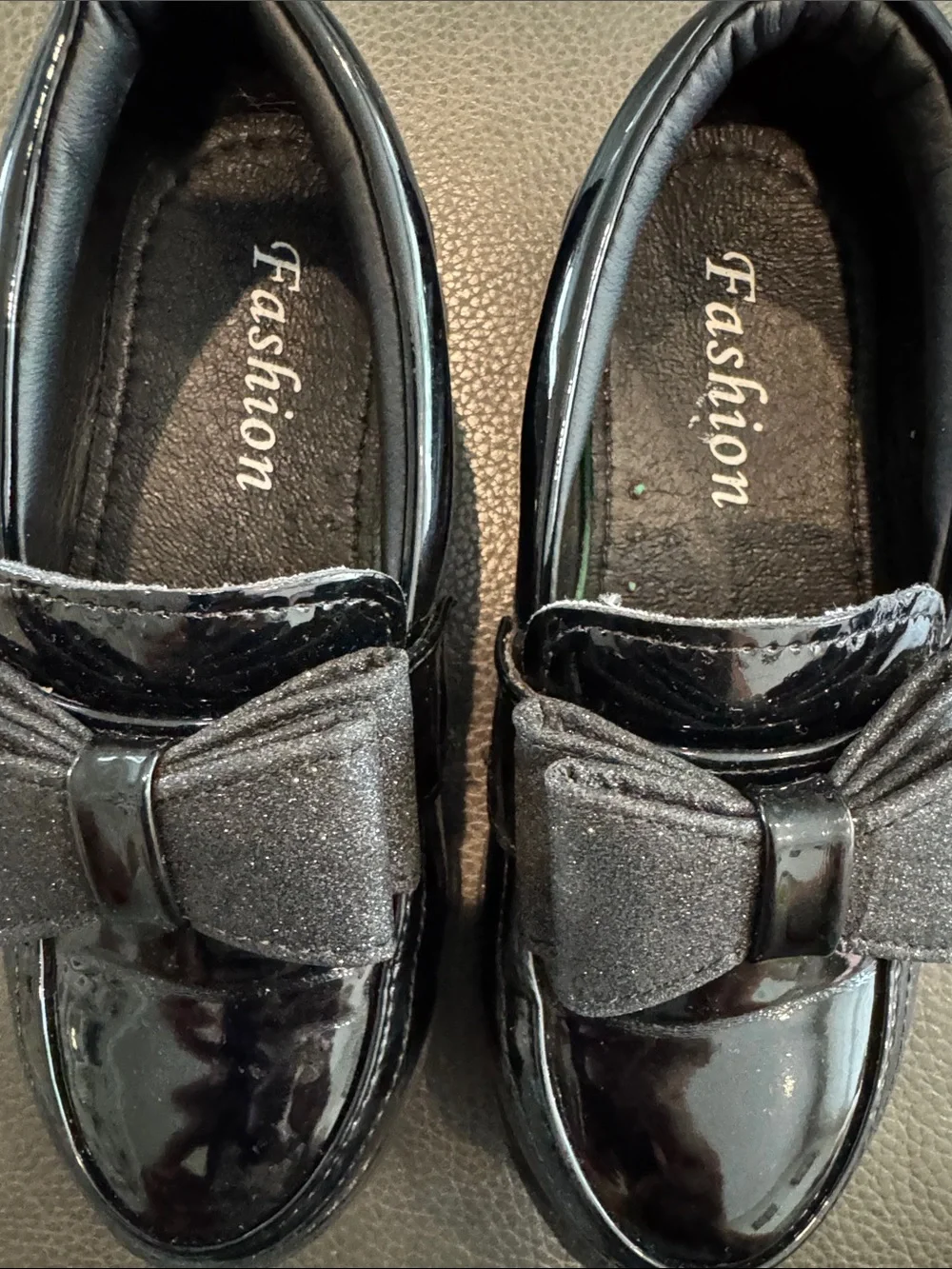 Sparkle Bow Patent Vegan Leather Loafers By Liv and Mia